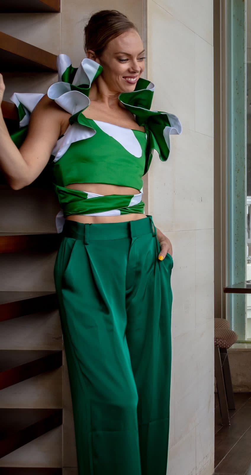 Tina Sateen shirt ( Green, White)