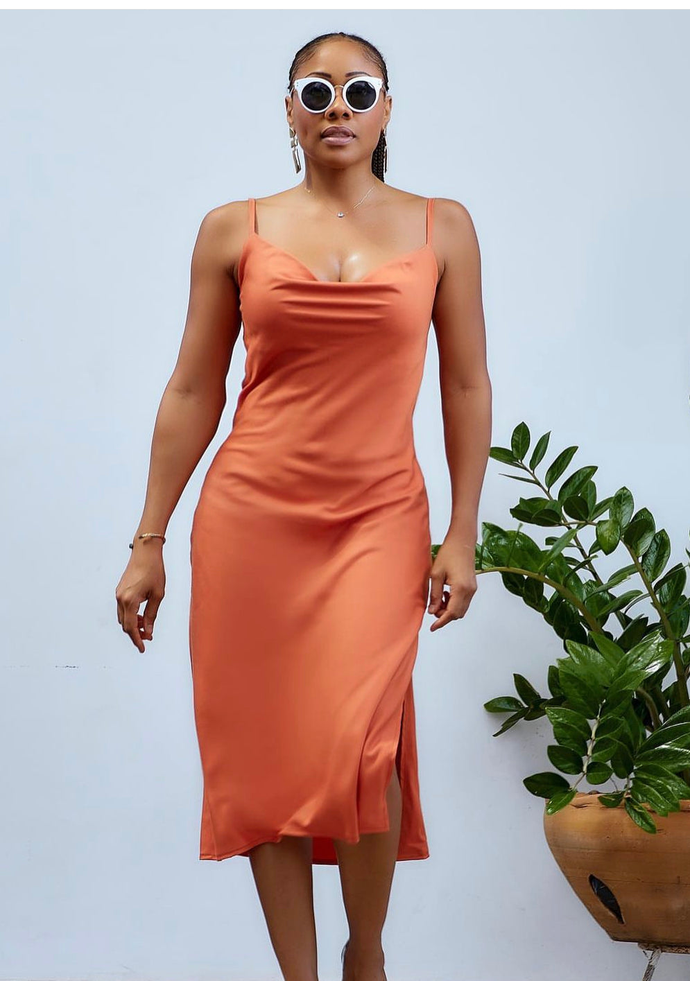 Orange slip dress best sale